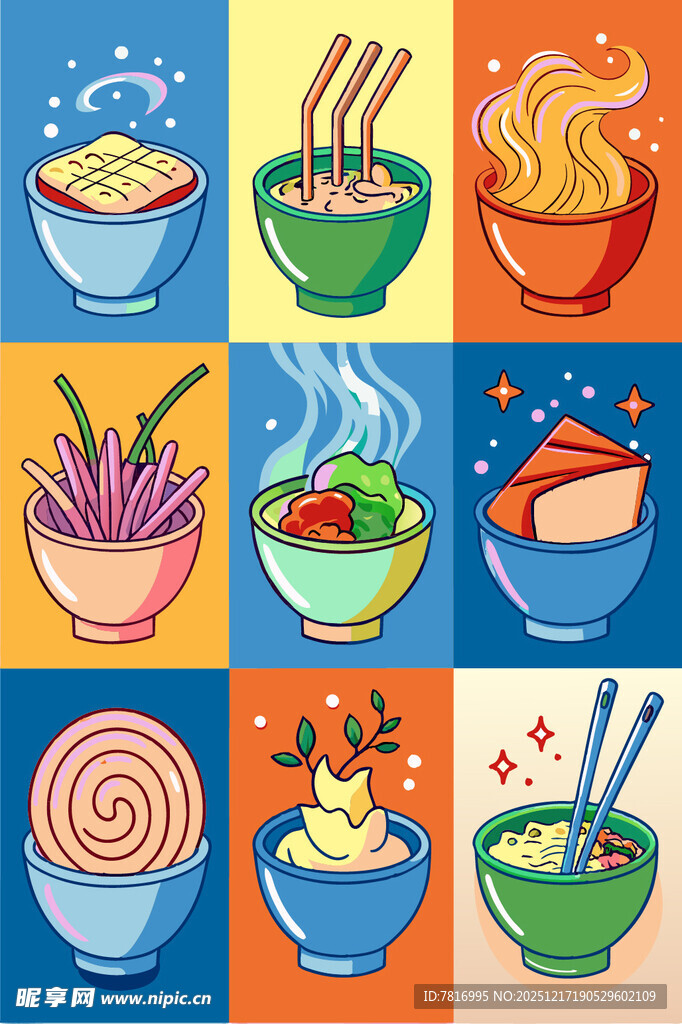 多彩面食插画尽显美食魅力