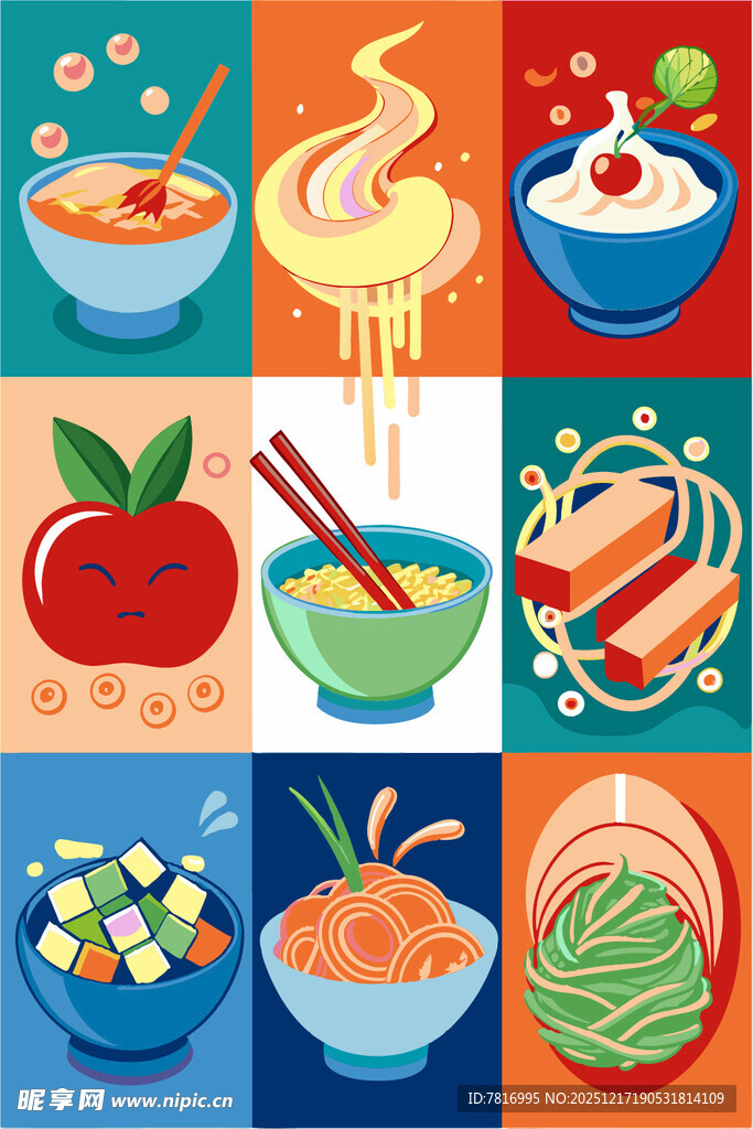 多彩美食插画多样美味