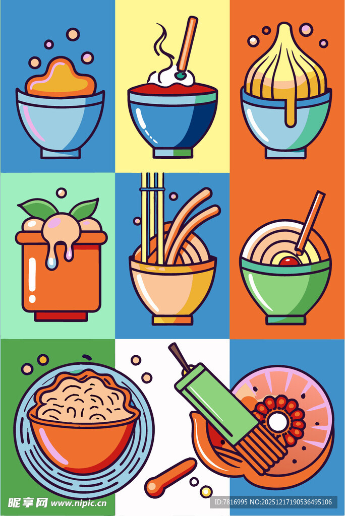 多彩面食插画美味诱人