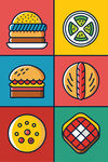 多彩美味快餐图标集合