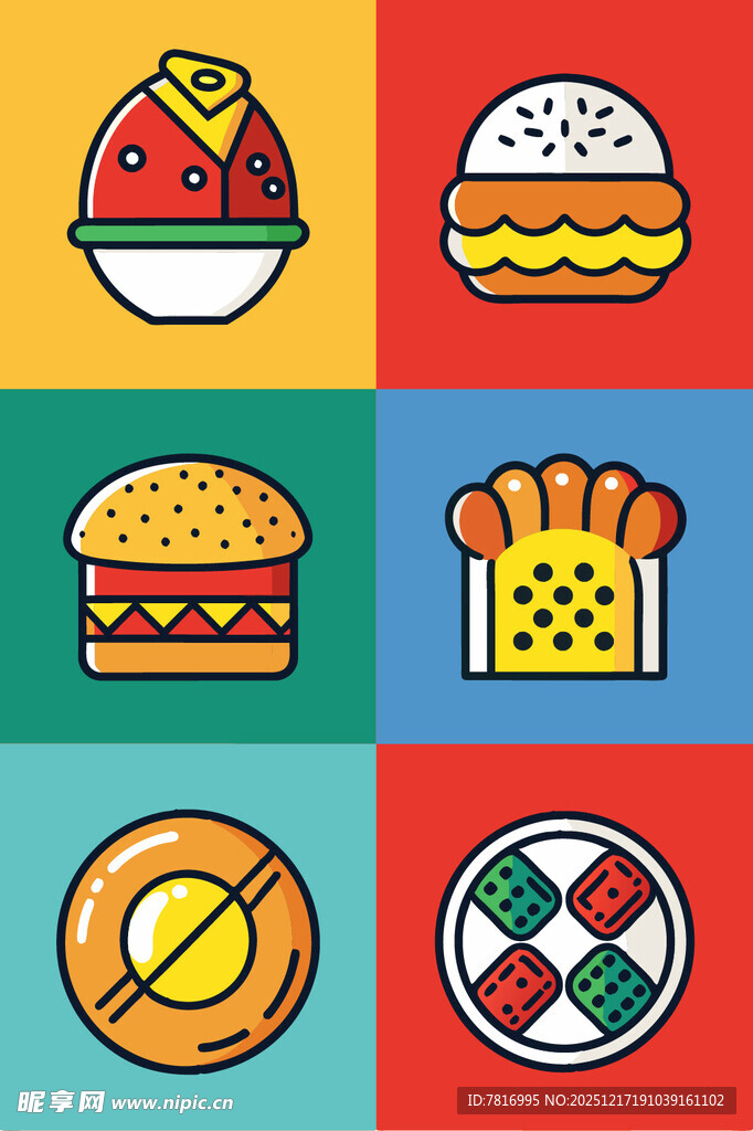 多彩美味的各式食物图标