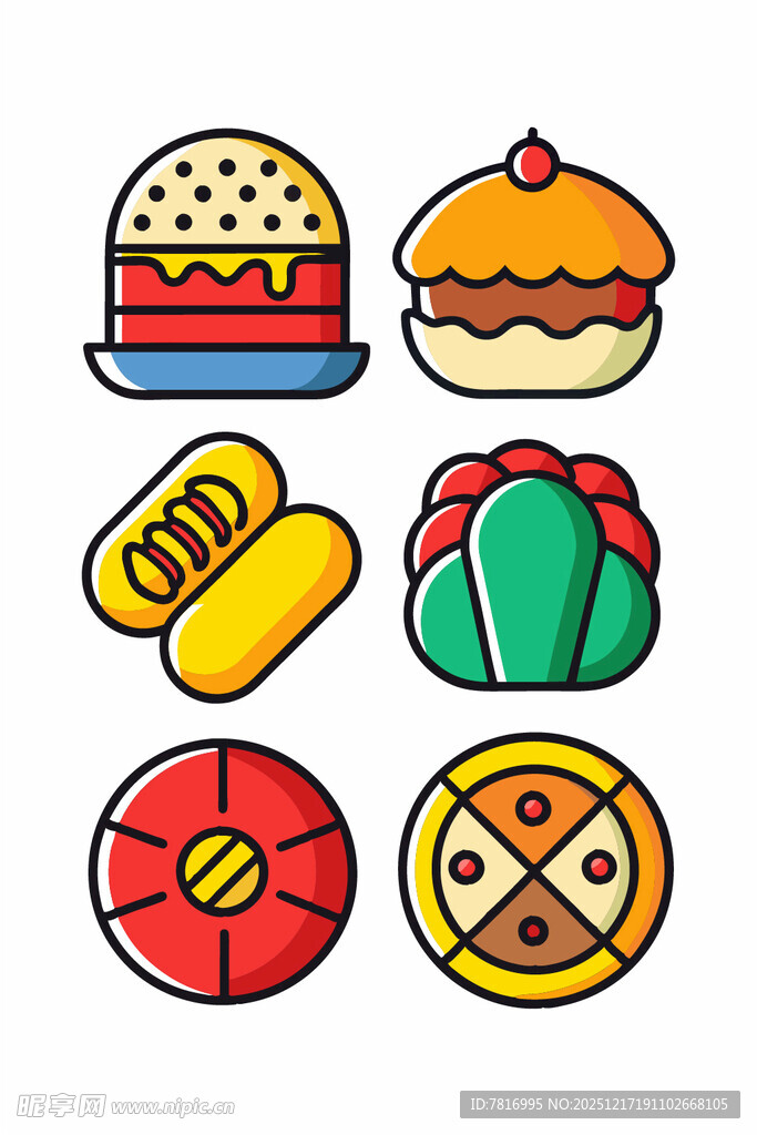 多彩卡通美食图标集合