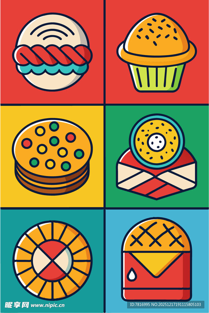 多彩糕点与信件插画