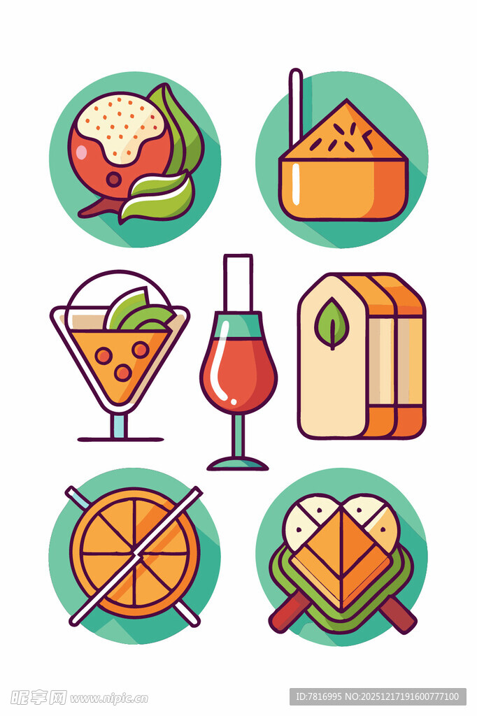 多彩美食与饮品图标集