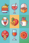 多彩美食与饮品图标集
