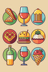 多彩美食与饮品图标集