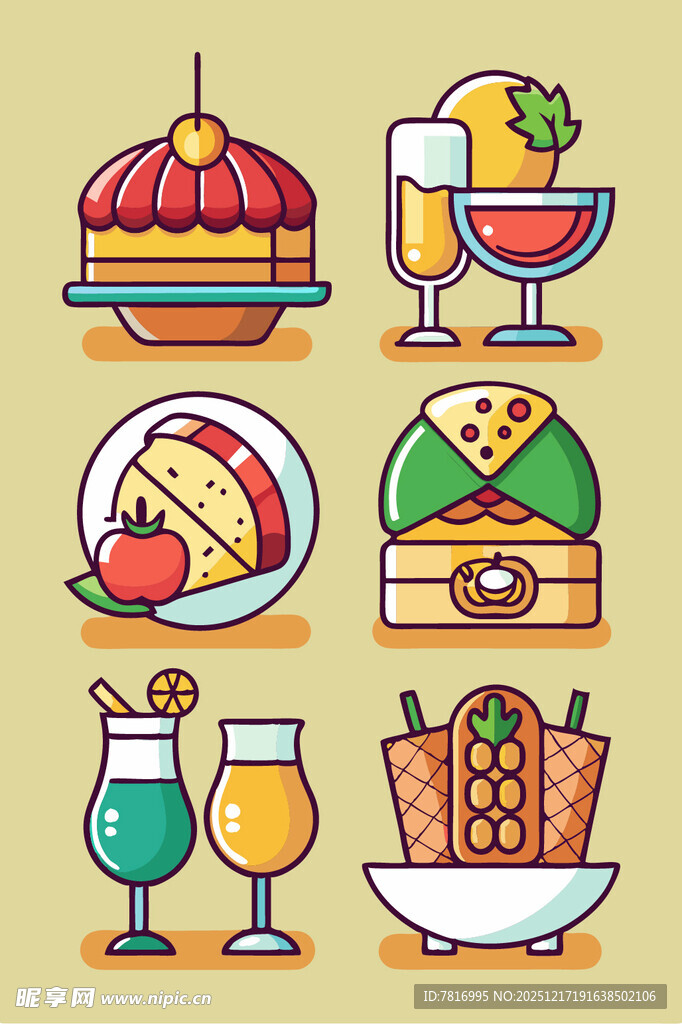 缤纷美食与饮品插画