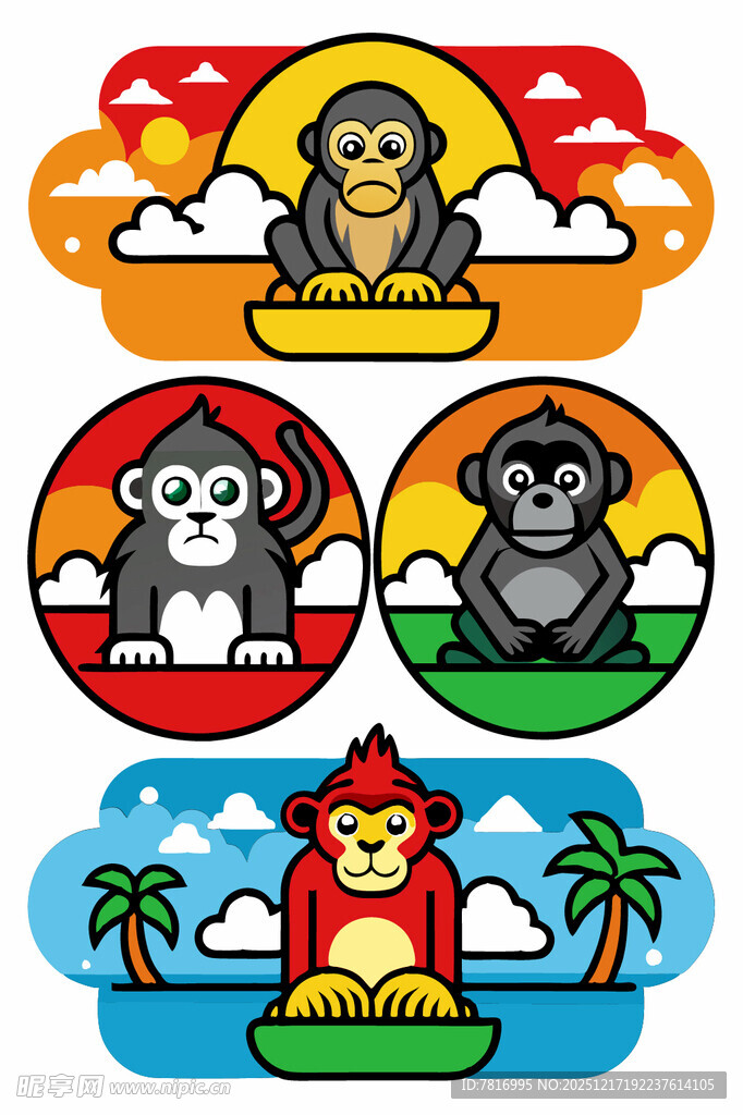 可爱动物卡通形象组合