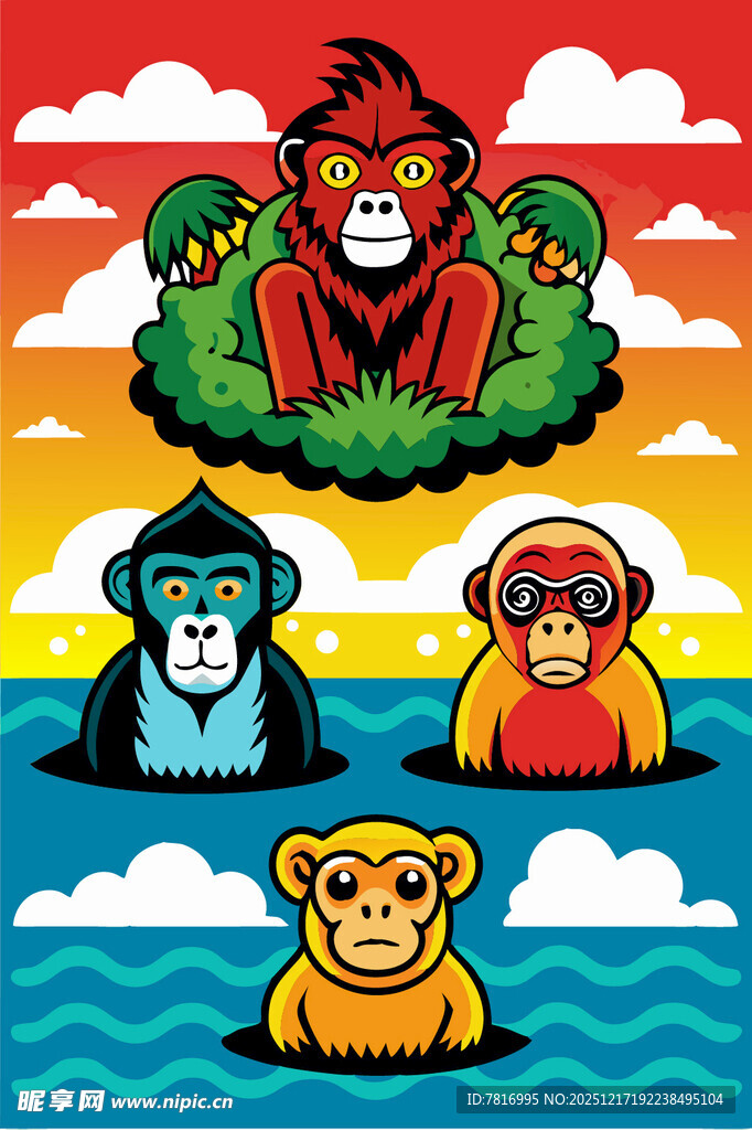 海洋中的动物卡通形象