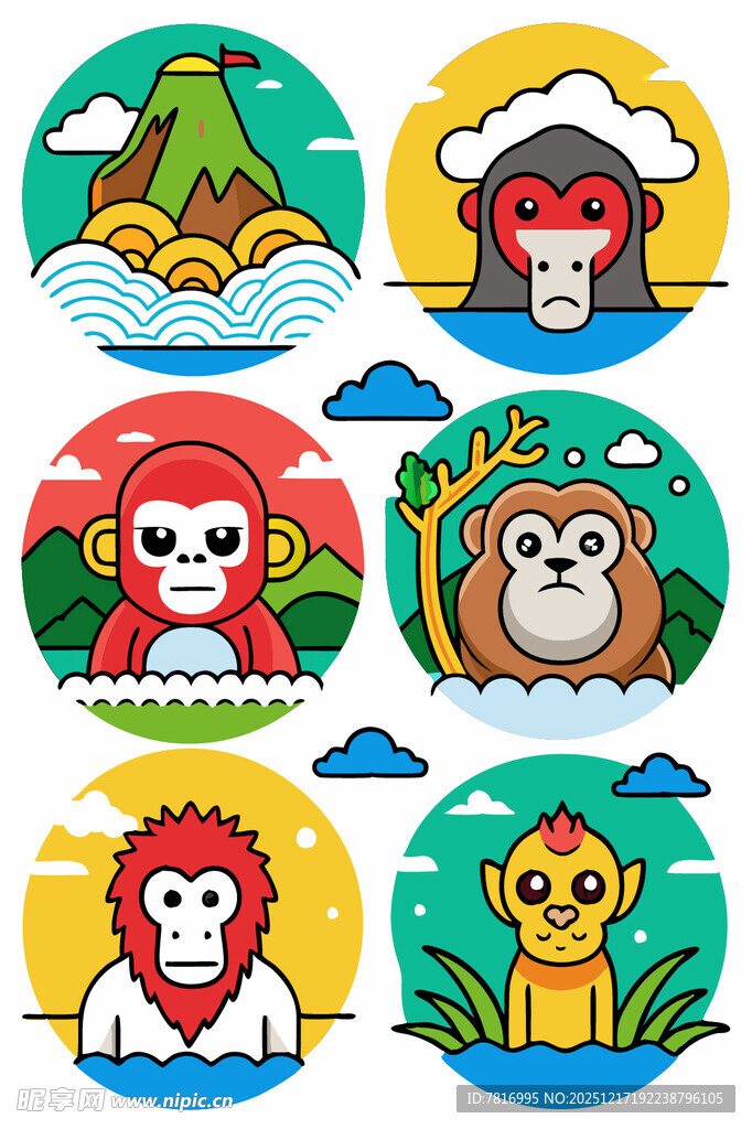 可爱动物与自然风景插画