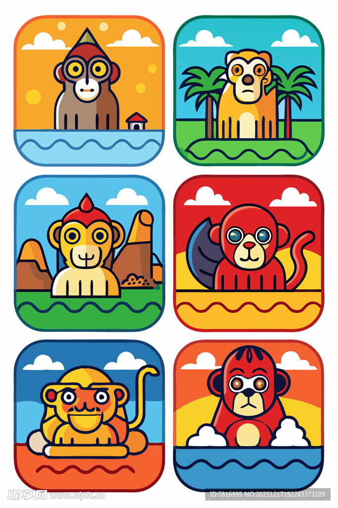 动物卡通游泳图标集合