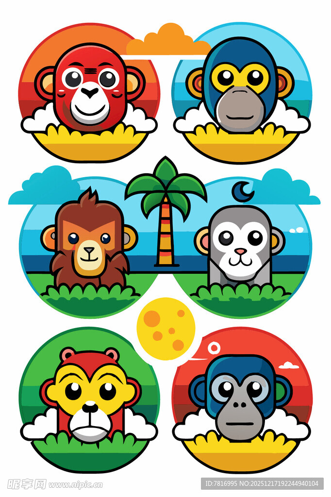 可爱猴子卡通图案集合