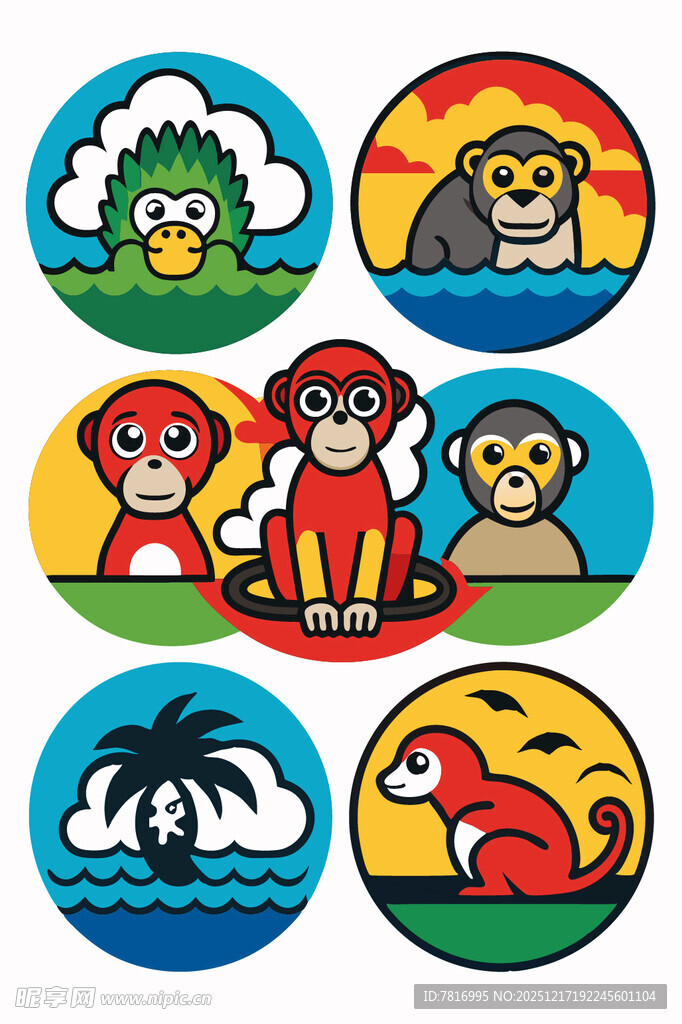 可爱动物圆形卡通图案