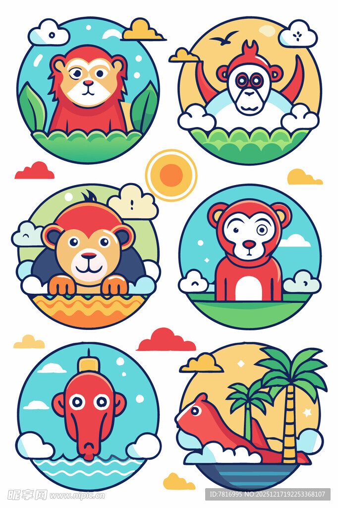 可爱动物卡通图标集合