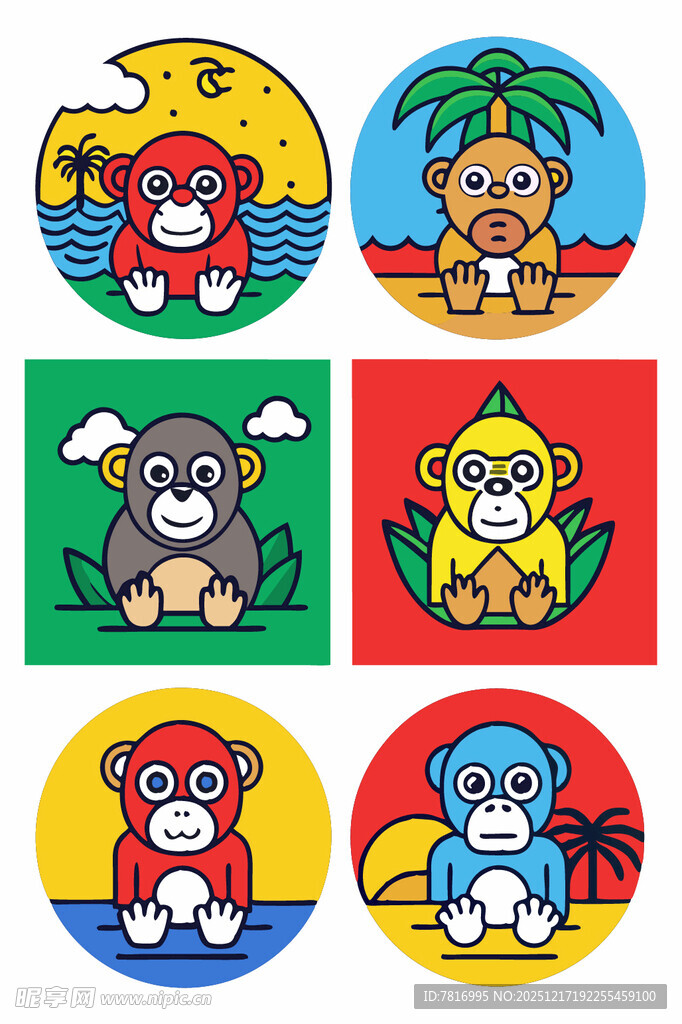 可爱动物卡通圆形图案