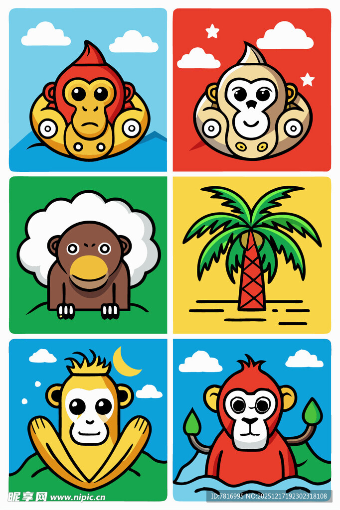 可爱猴子卡通图案集合