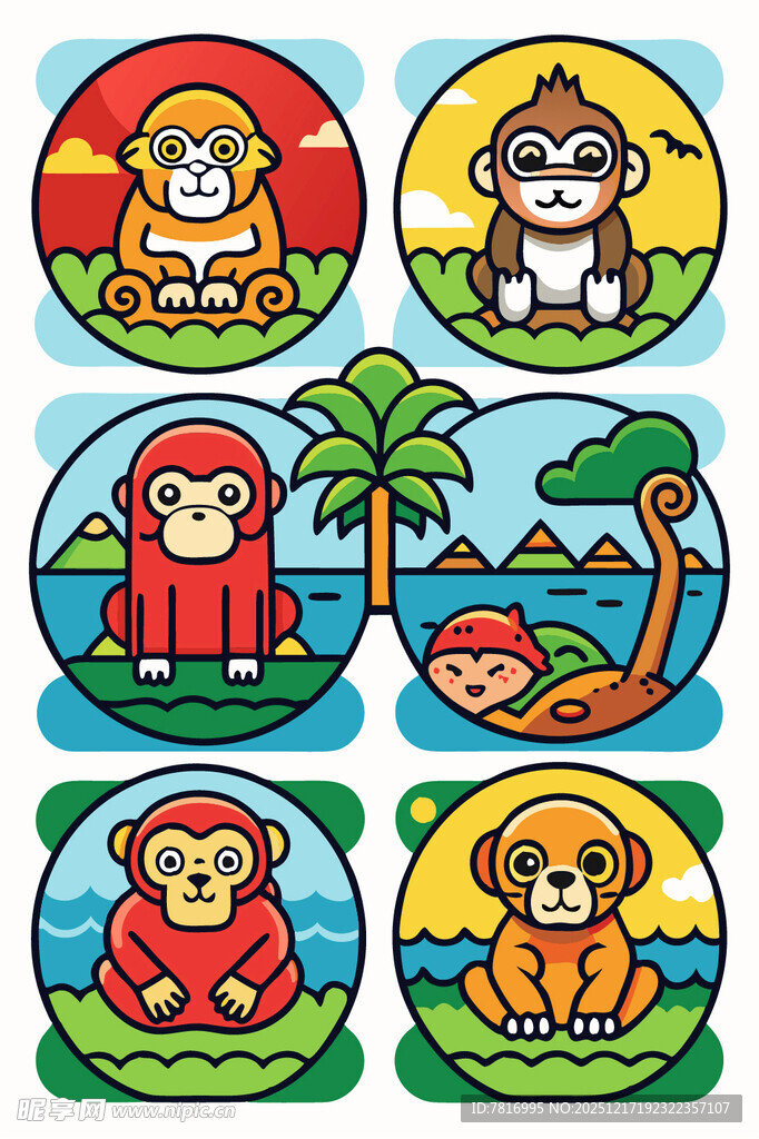 可爱猴子卡通图案集合