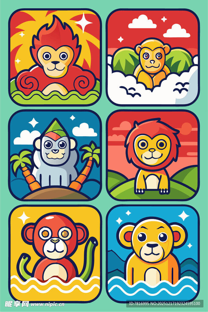 可爱动物卡通图标集合