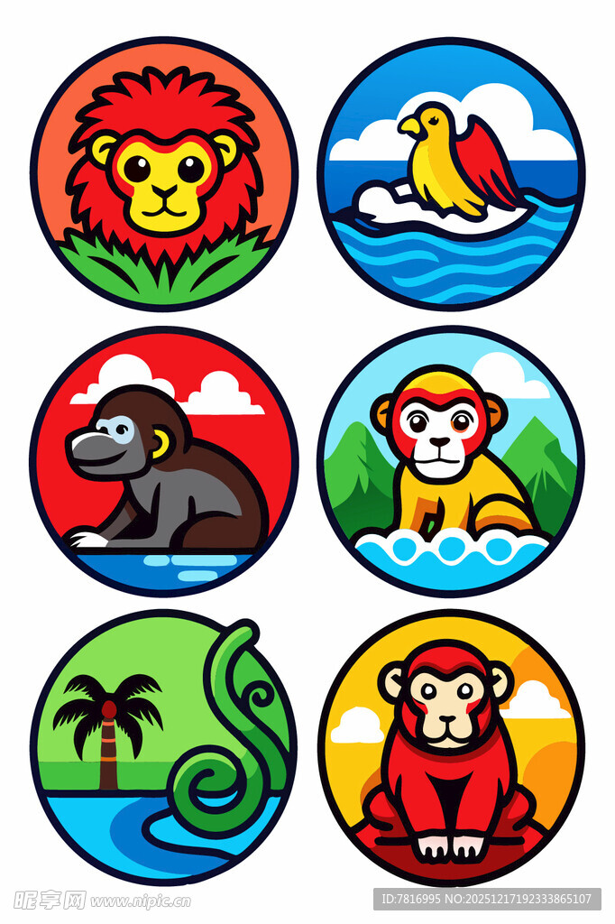 可爱动物卡通图标集合