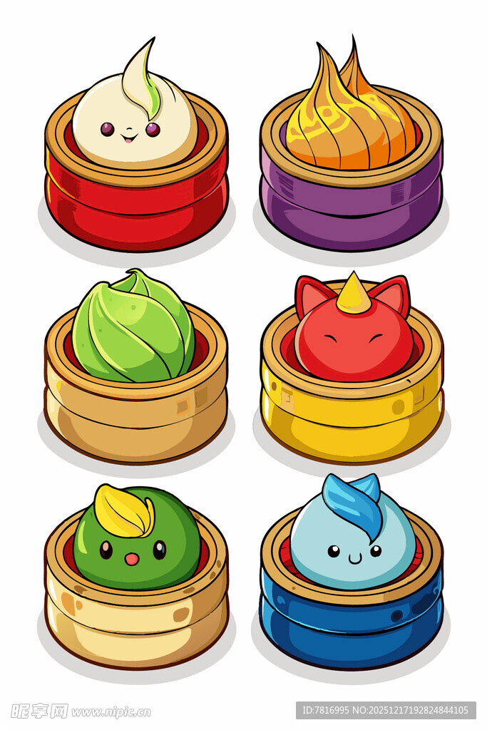 可爱卡通小笼包美食插画