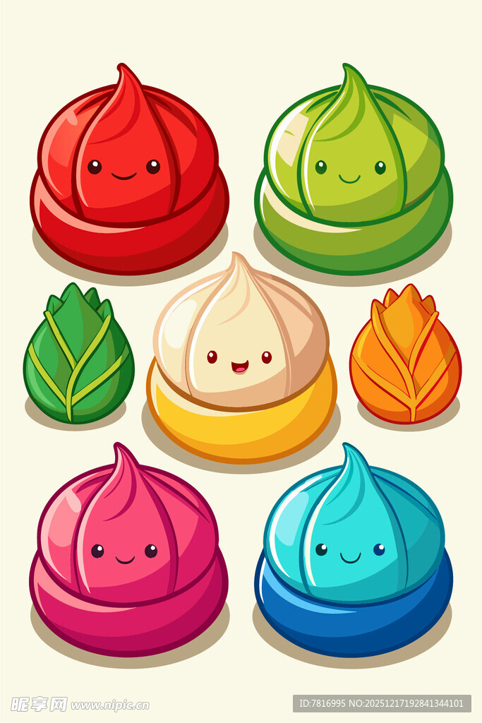 可爱多彩卡通包子组合