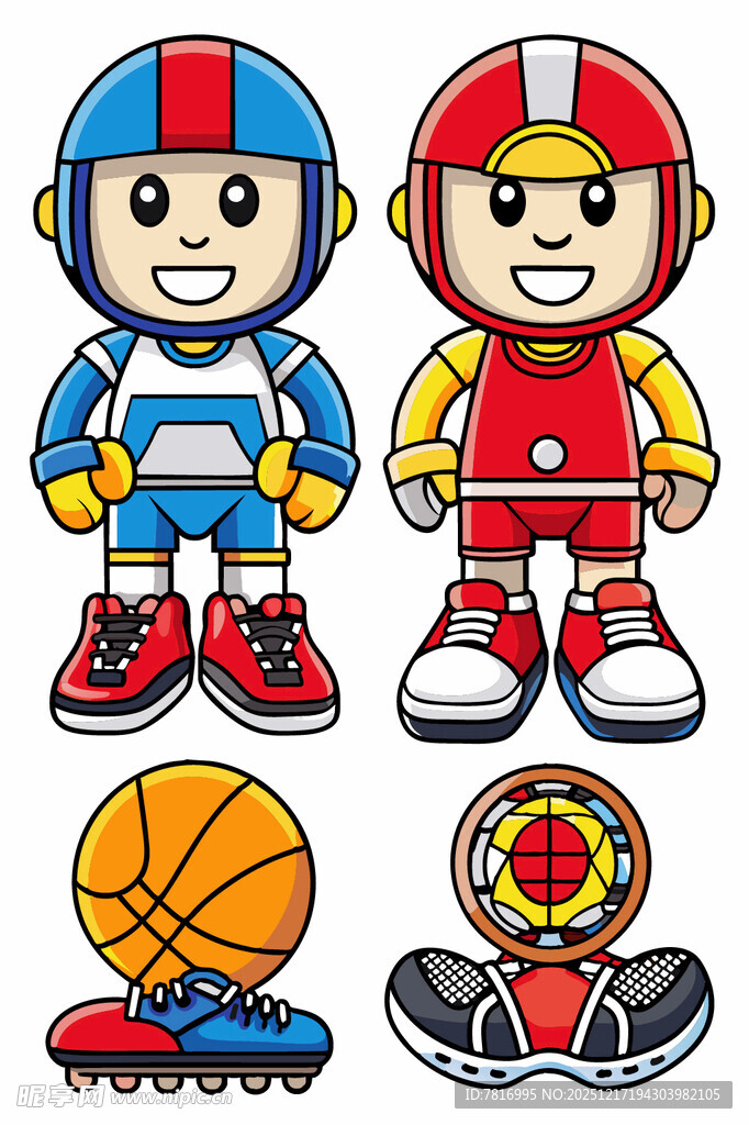 卡通运动角色与运动物品