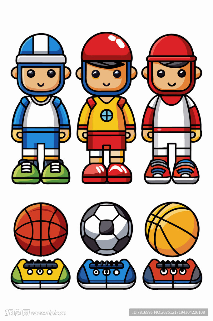 卡通运动角色与球类集合