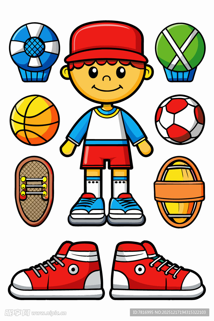 足球少年与多样运动球具