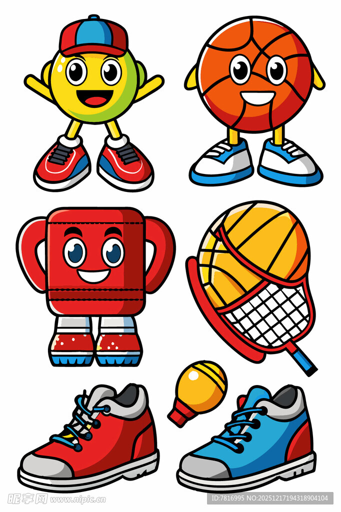 运动卡通形象与运动装备