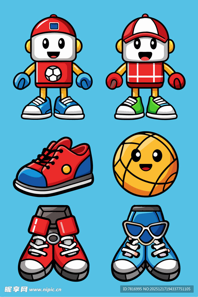 卡通运动角色与运动装备