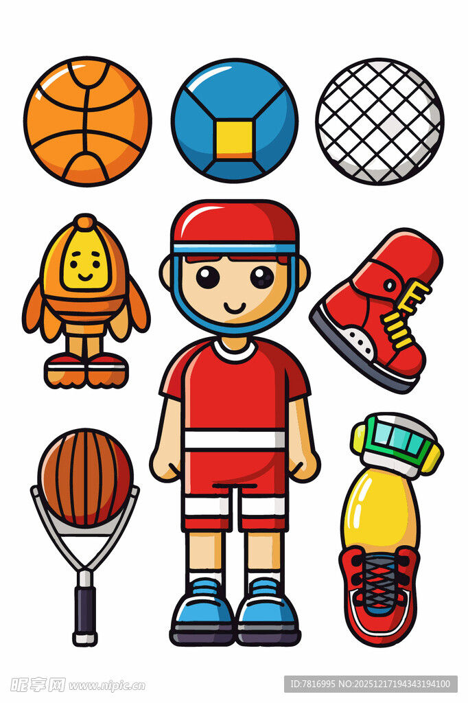卡通运动人物与多样器材