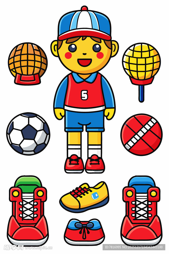 运动少年与多样运动装备