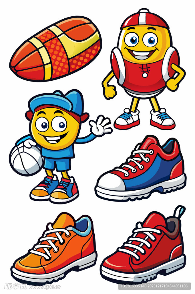 卡通运动元素与多彩鞋子