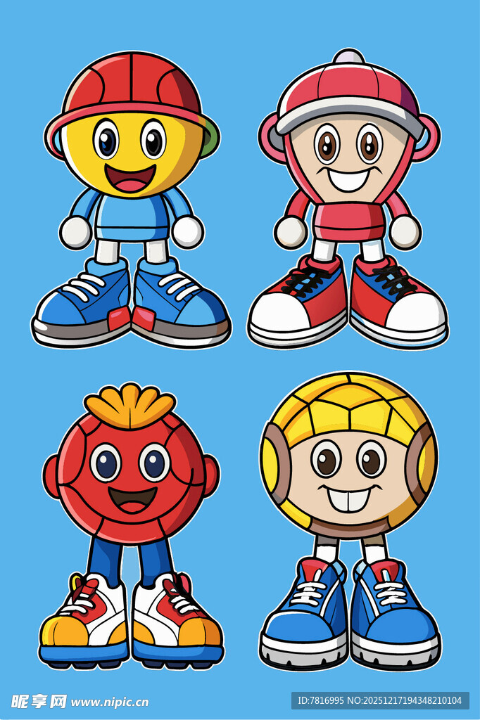 四个卡通儿童形象
