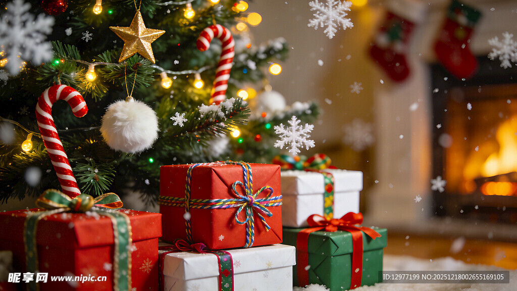 圣诞树下的缤纷礼物
