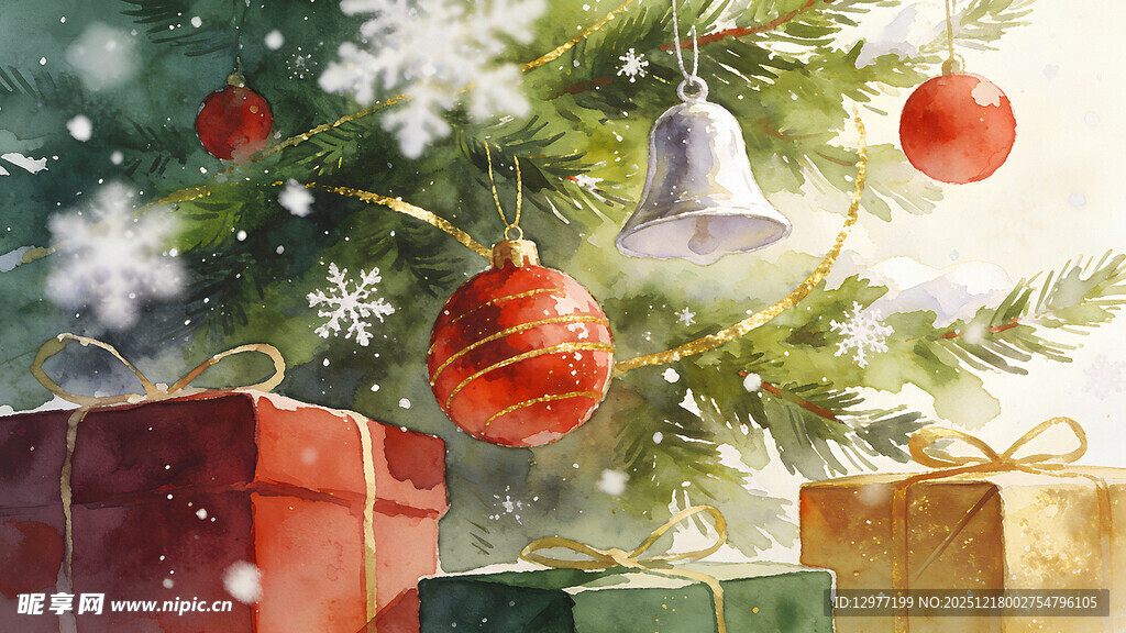 圣诞树下的礼物与装饰