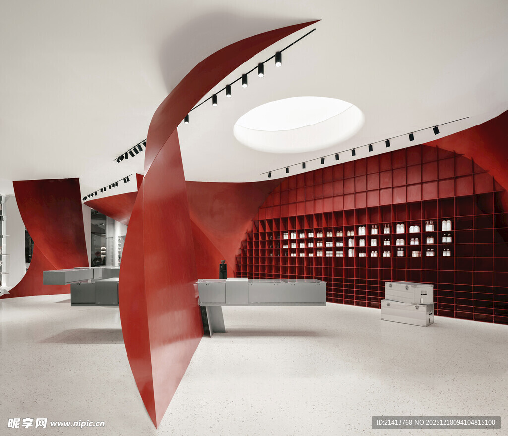 现代红色艺术感室内空间