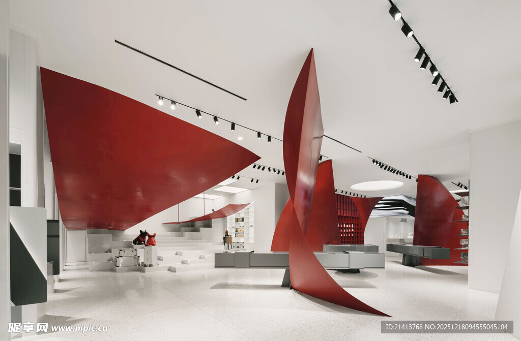 现代艺术风格红色雕塑装置