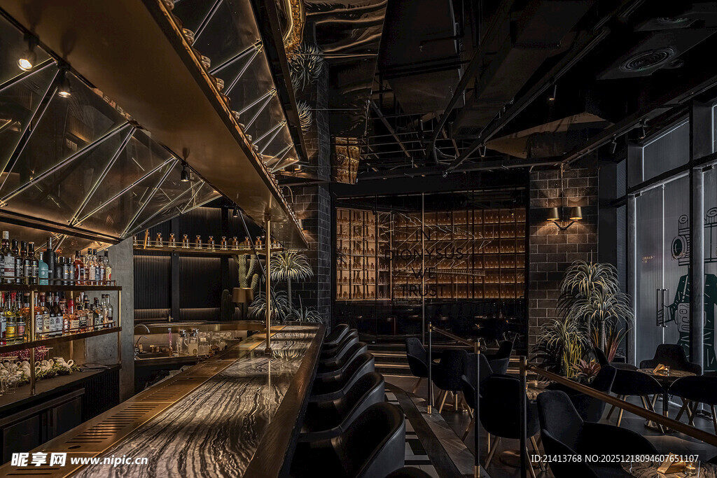 工业风酒吧内部精致场景