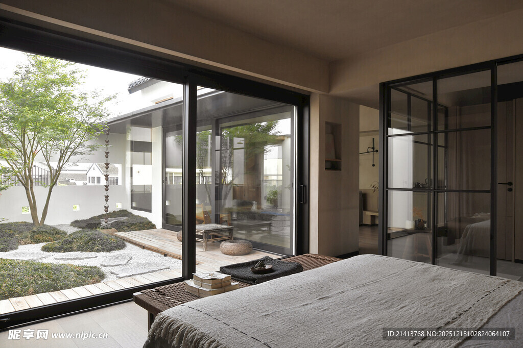 现代简约风卧室与户外景观
