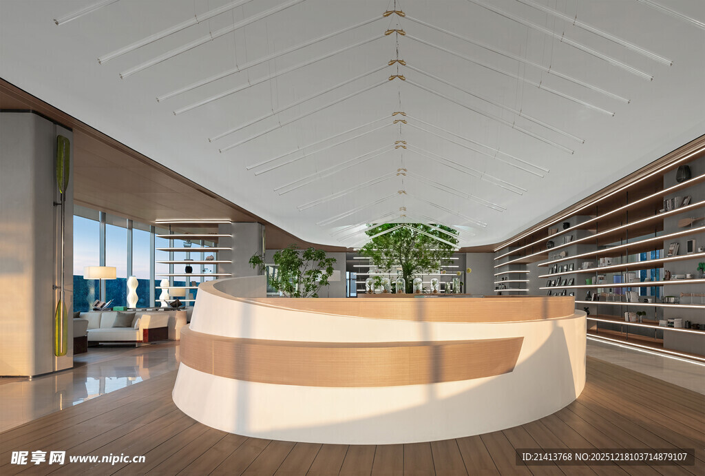 现代风格图书馆接待区空间