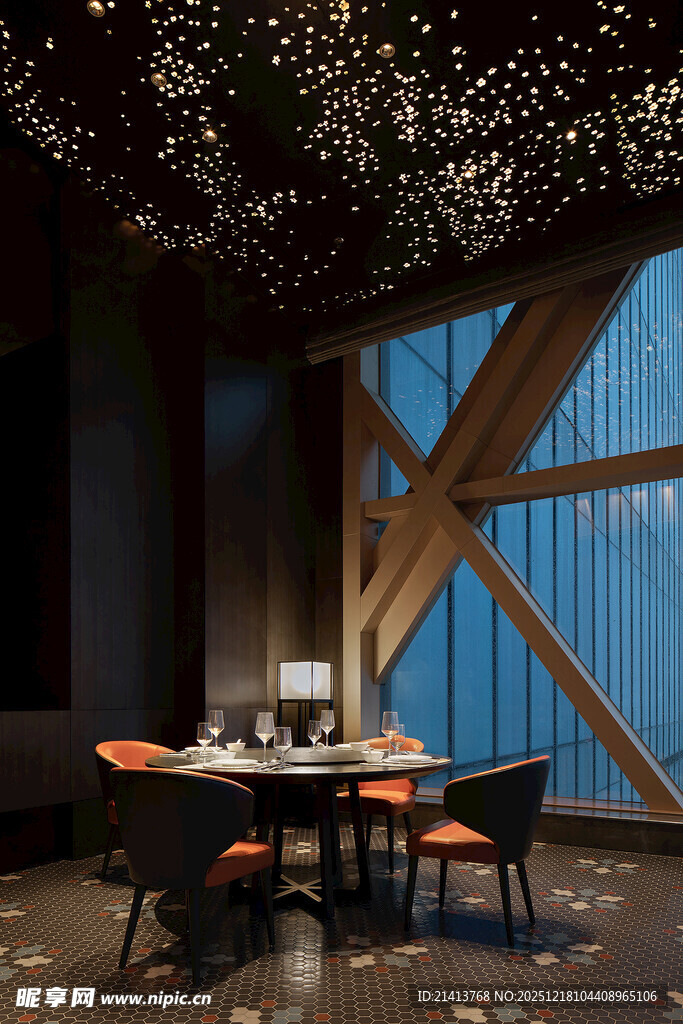 现代奢华餐厅室内优雅场景