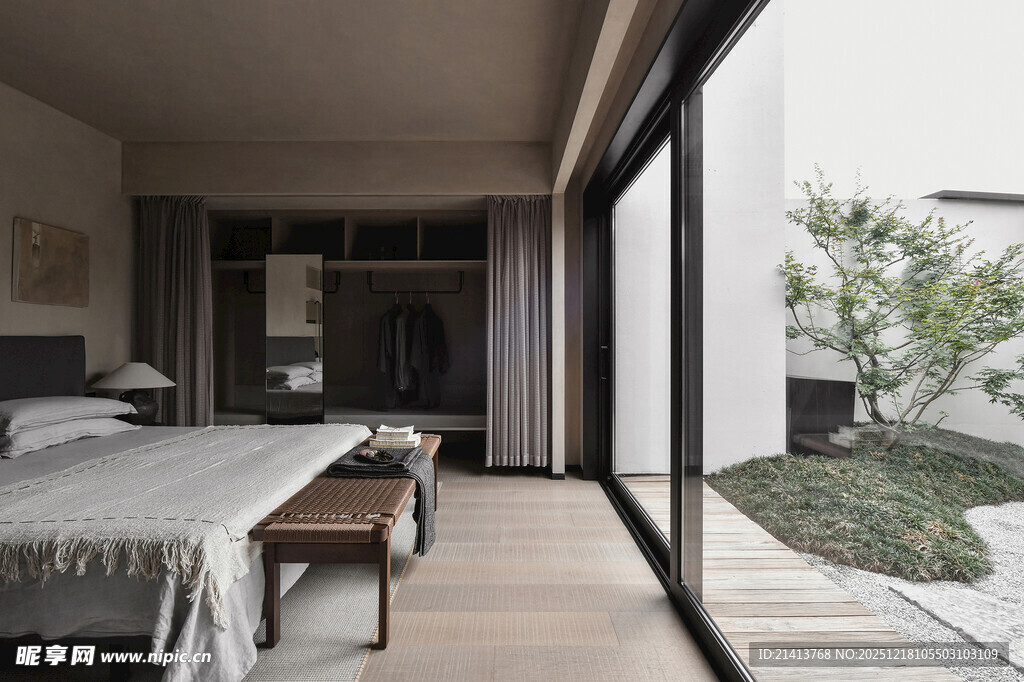 现代简约风卧室与户外景观