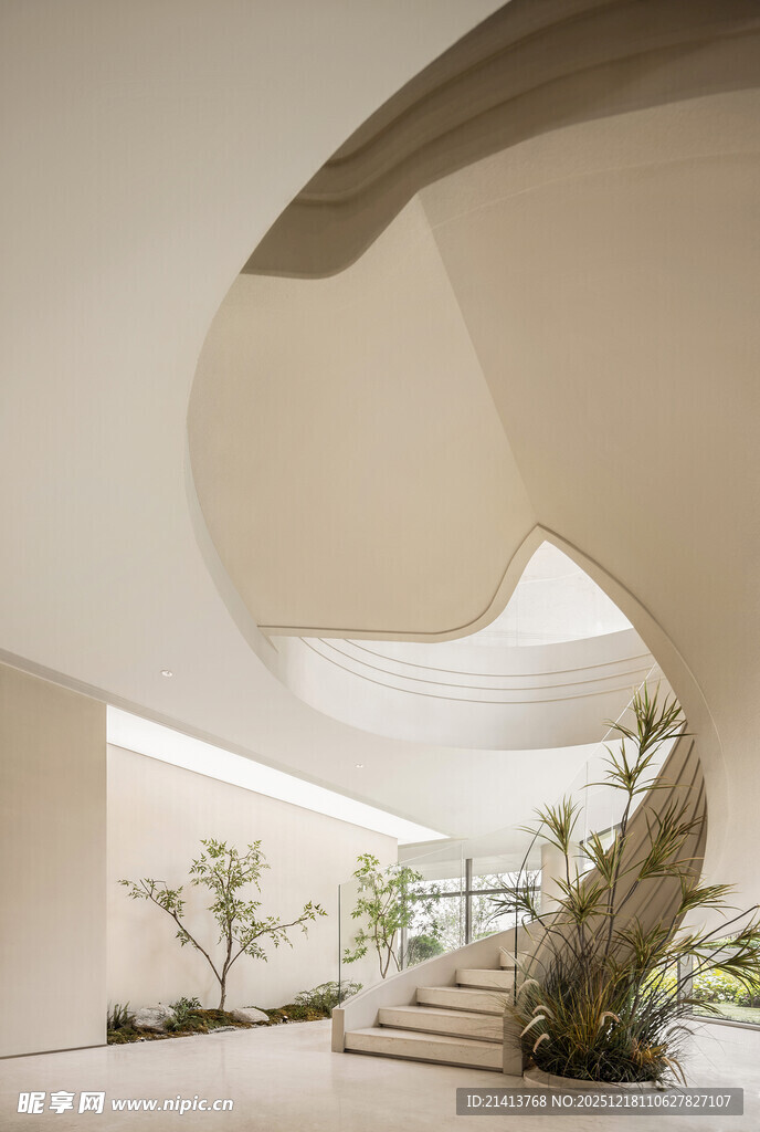 现代艺术风室内螺旋楼梯景观