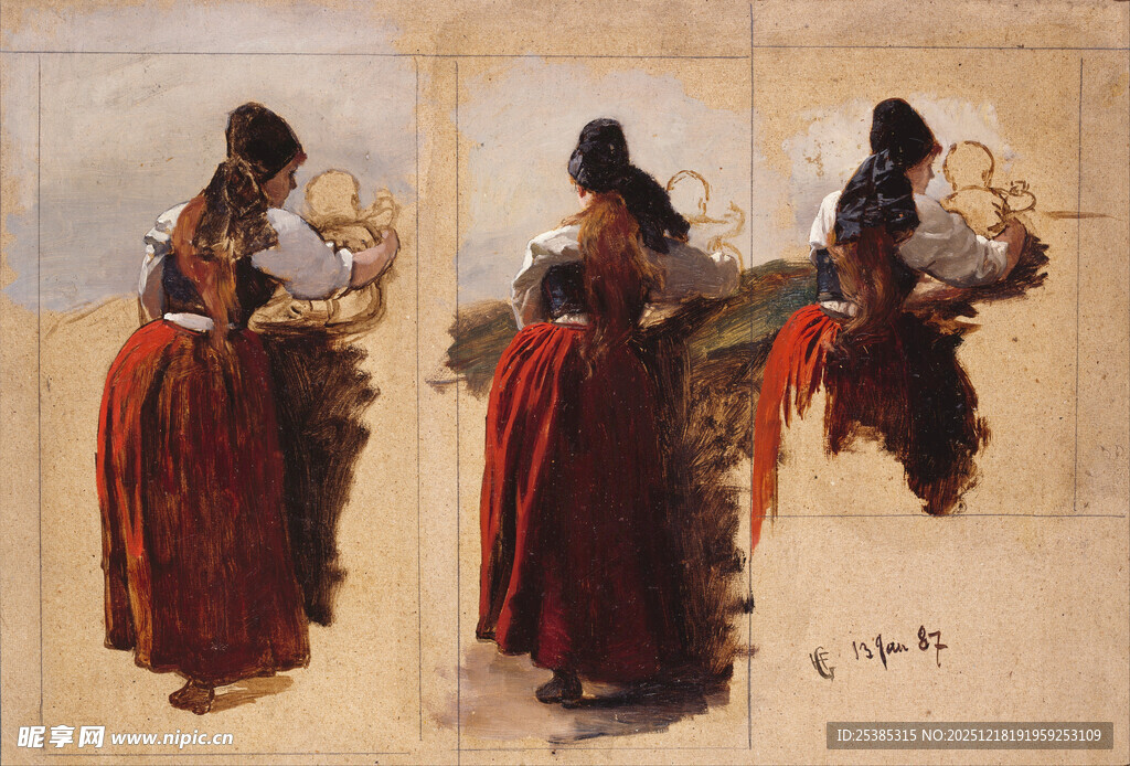 古典女性服饰绘画作品