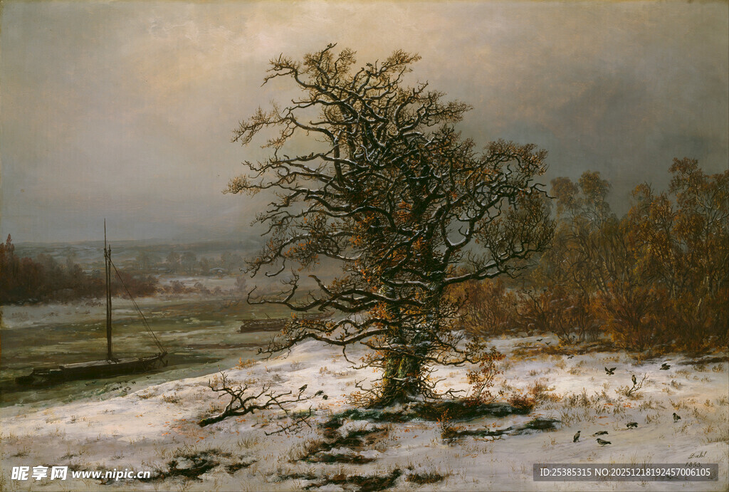 冬日孤树雪景图