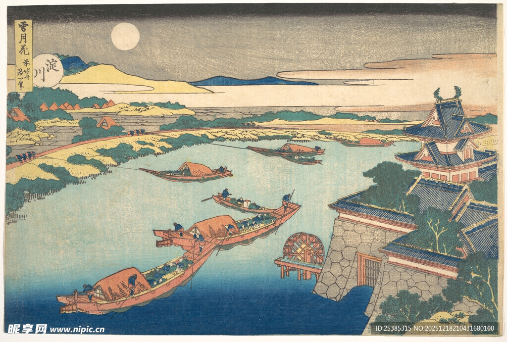 月夜河畔的船只景观