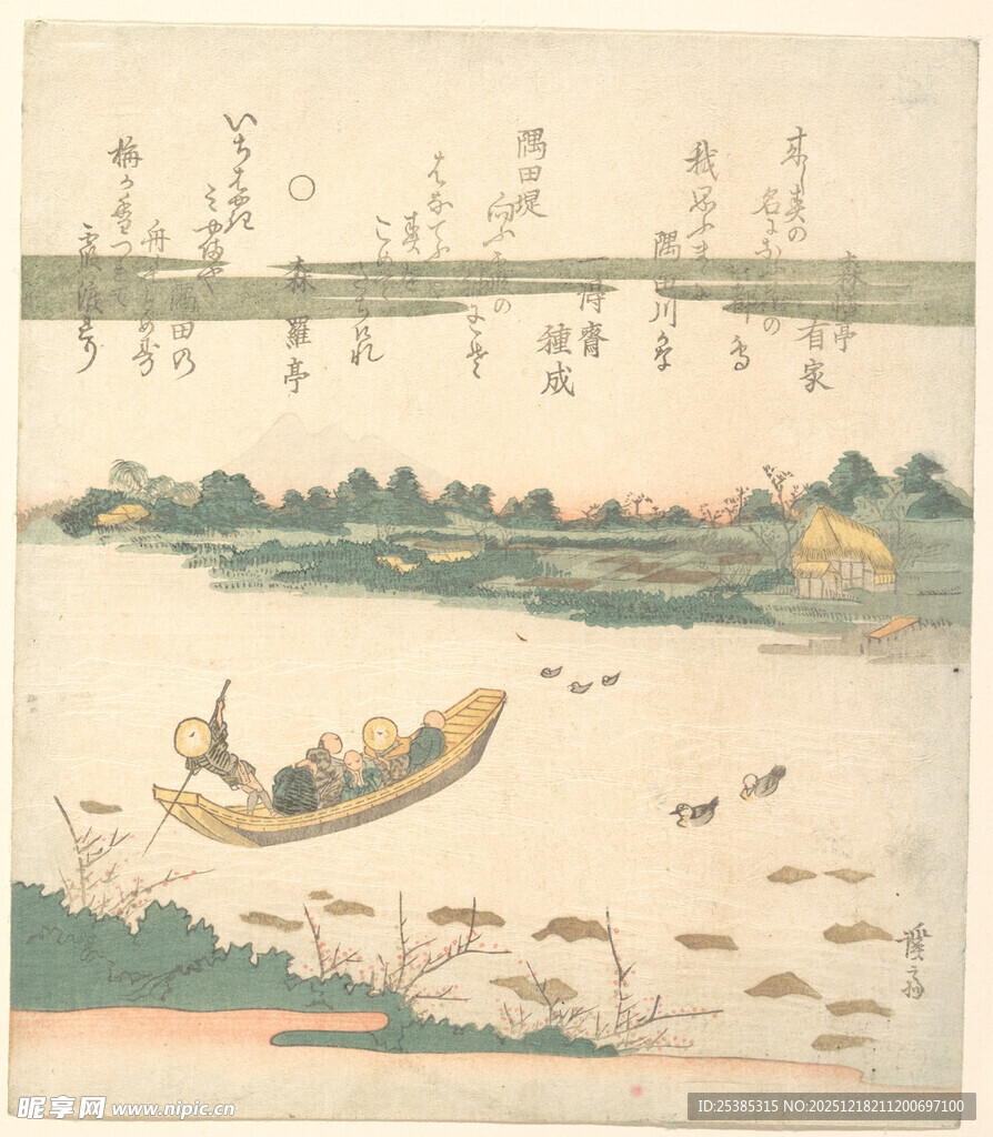 古画中的江上泛舟场景