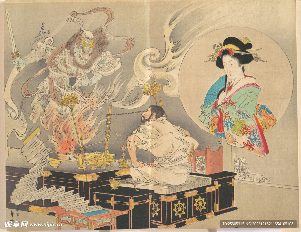 古代神话场景中的人物活动