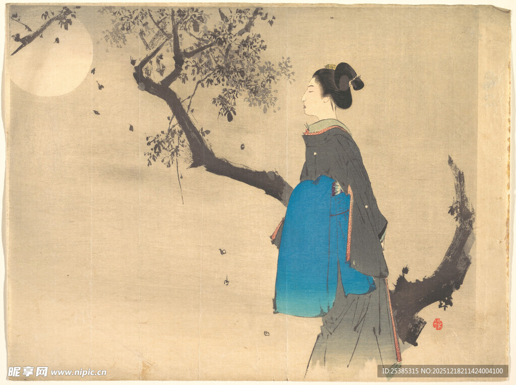 古装女子倚树而立